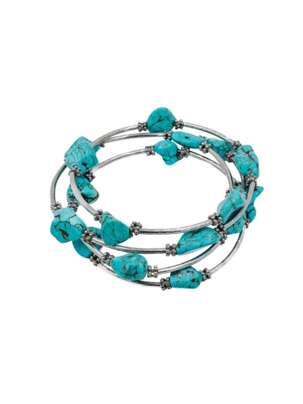 Howlite Nugget Silver Tone 7.9 Inch Adjustable Wrap Bracelet